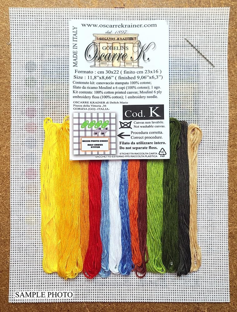 Oscarre K. gobelins - Set 4 Kit Ricamo Mezzo Punto Croce Completi - Cuccioli - Canovaccio Stampato 30 x 22 cm (Ricamo Finito 23 x 16 cm)
