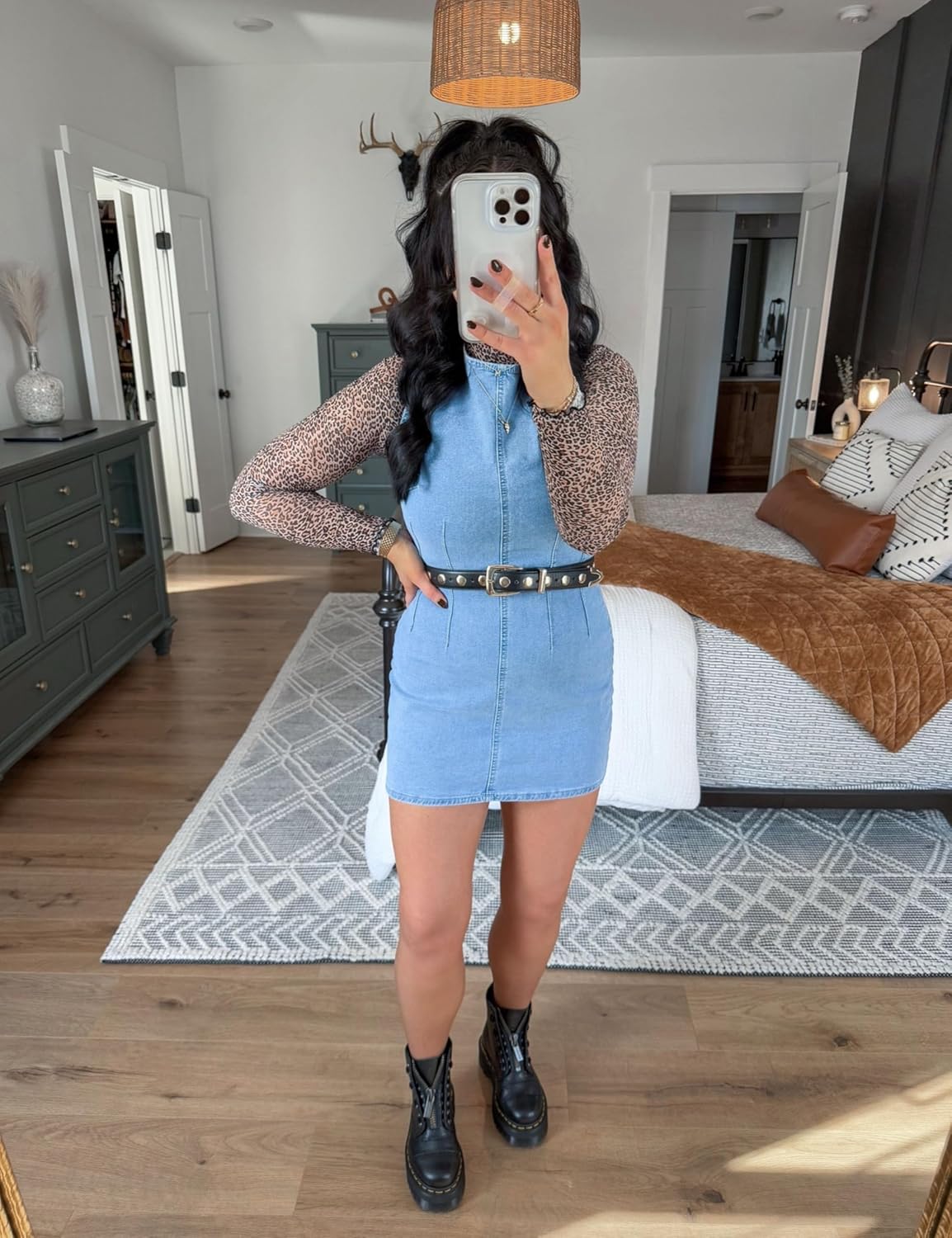 Daacee Women’s Sleeveless Bodycon Denim Mini Dress Casual Waist Tucks Zipper Tank Jean Dresses - Image 5