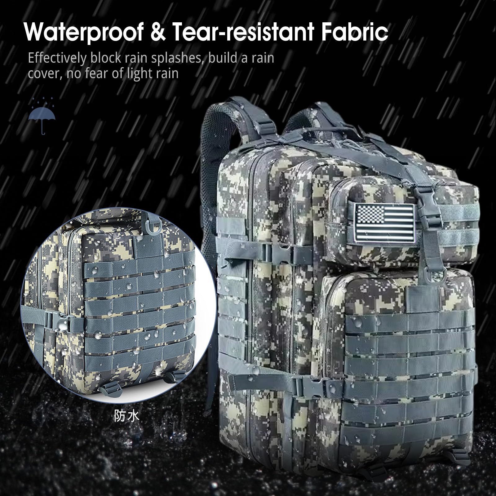 45L Zaino Tattico Militare Zaino Trekking 900D Oxford Impermeabile Backpack per Caccia Pesca Campeggio Montagna Viola
