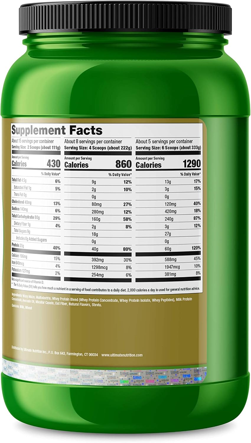 Ultimate Nutrition Natural Gainz Whey Protein Powder - Natural Gainer Protein with Micellar Casein and Milk Protein, Vanilla, 3.6 Pounds