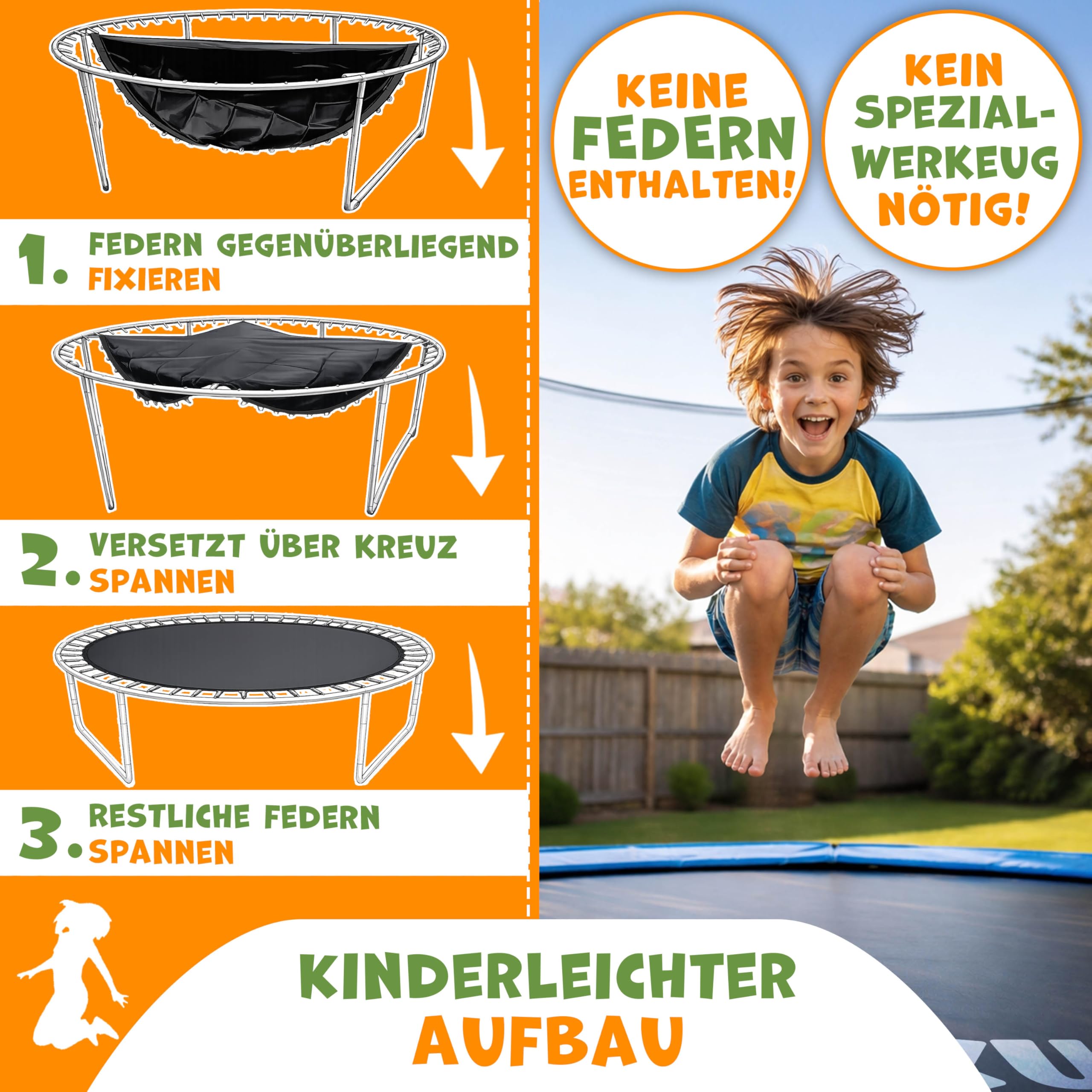 KIDUKU® Trampolin Sprungtuch Ø 244 305 366 427 cm | Ersatz Sprungmatte 48-96 Ösen UV-Beständig & Wetterfest | Zubehör Ersatzmatte Garten-Trampolin | Trampolinsprungtuch 260g/m² PP