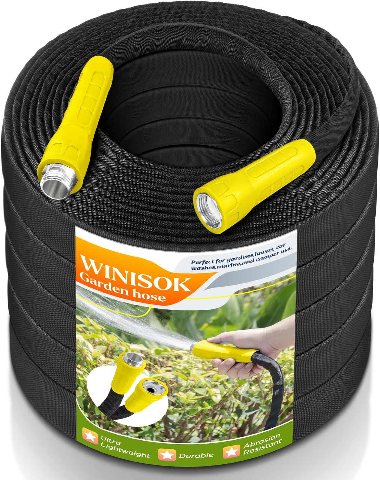 Non Expandable Garden Hose 50FT, Abrasion Resistant, Ultra Light and Flexible Water Hose for Lawn, Yard and Car Wash