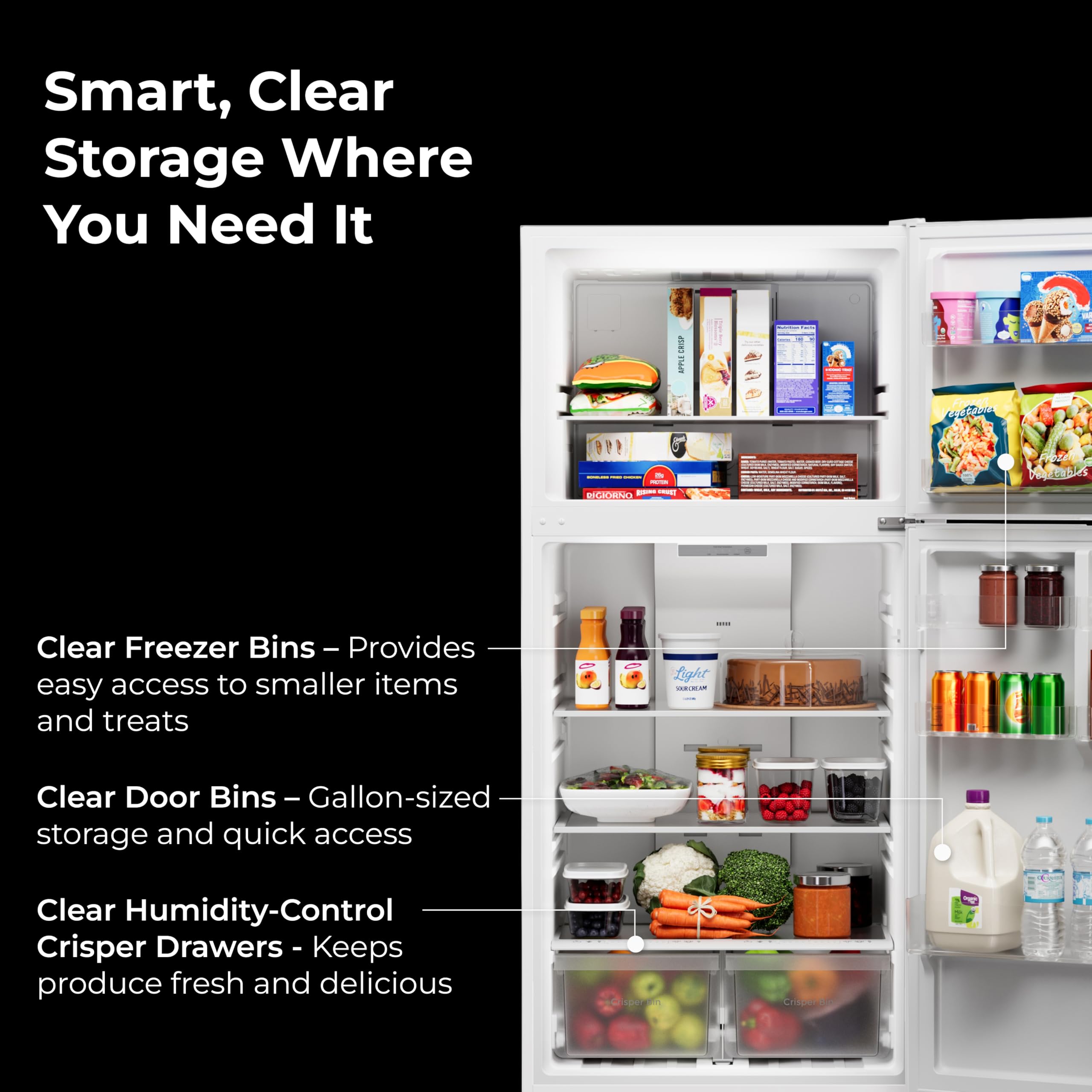 Kenmore 30" Top Mount Refrigerator With Freezer - Adjustable Shelving, Humidity-Controlled Crispers, LED Lighting, Energy Star Certified, Garage Ready, 18.1 Cu. Ft. Capacity - White on Fridge.com - View 6