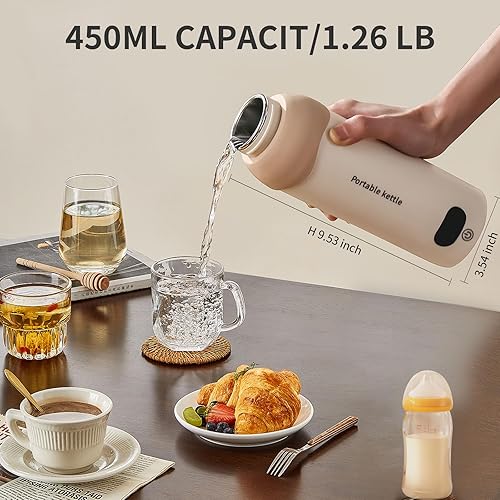 Miniatura 3 de Hervidor eléctrico portátil de viaje con ebullición enchufable y mantiene el calor a través de USB, acero inoxidable 316 con 6 ajustes de