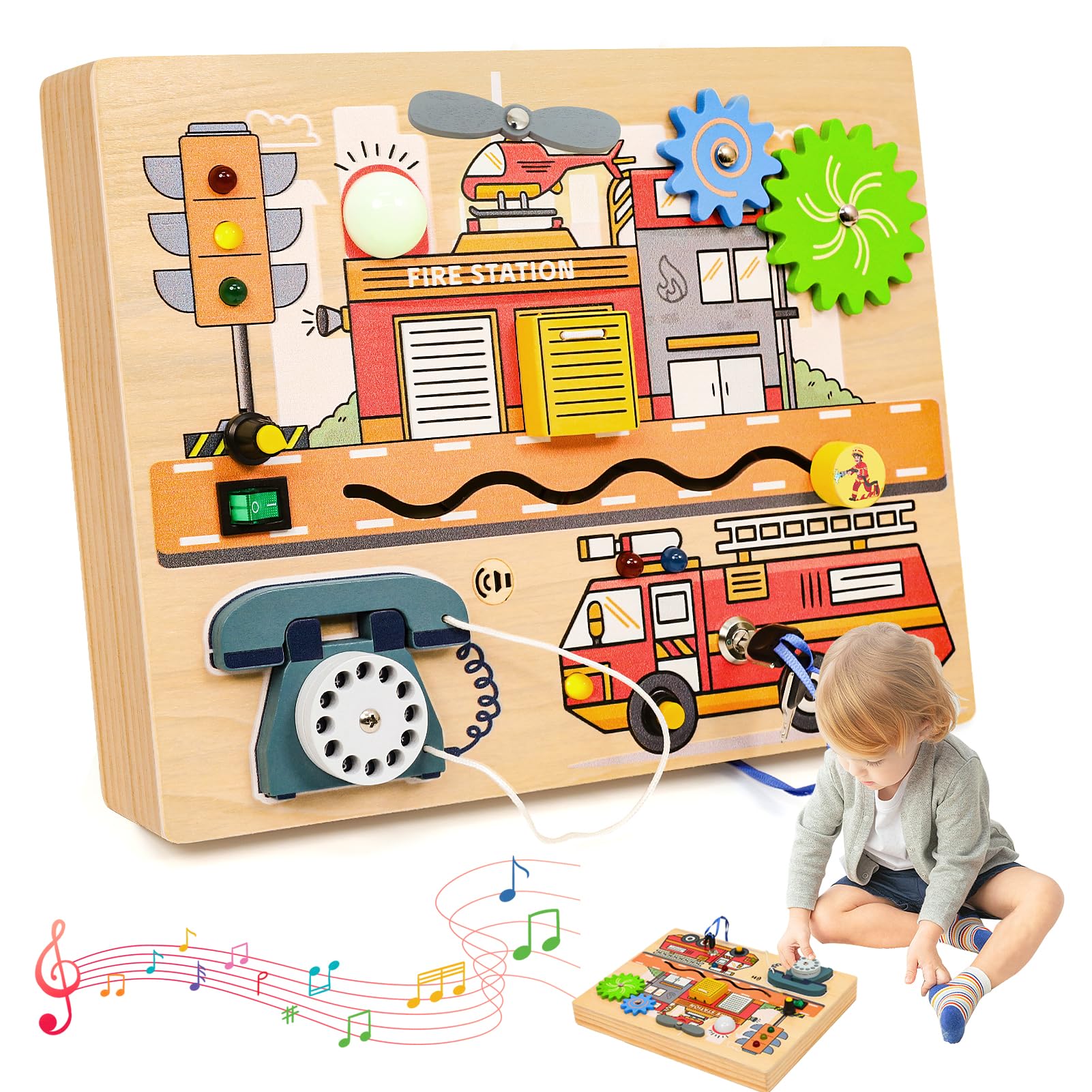 �️Wdmiya Montessori Busy Board for Toddlers 2-4, Fire Truck Activity Board — toys & kids deal