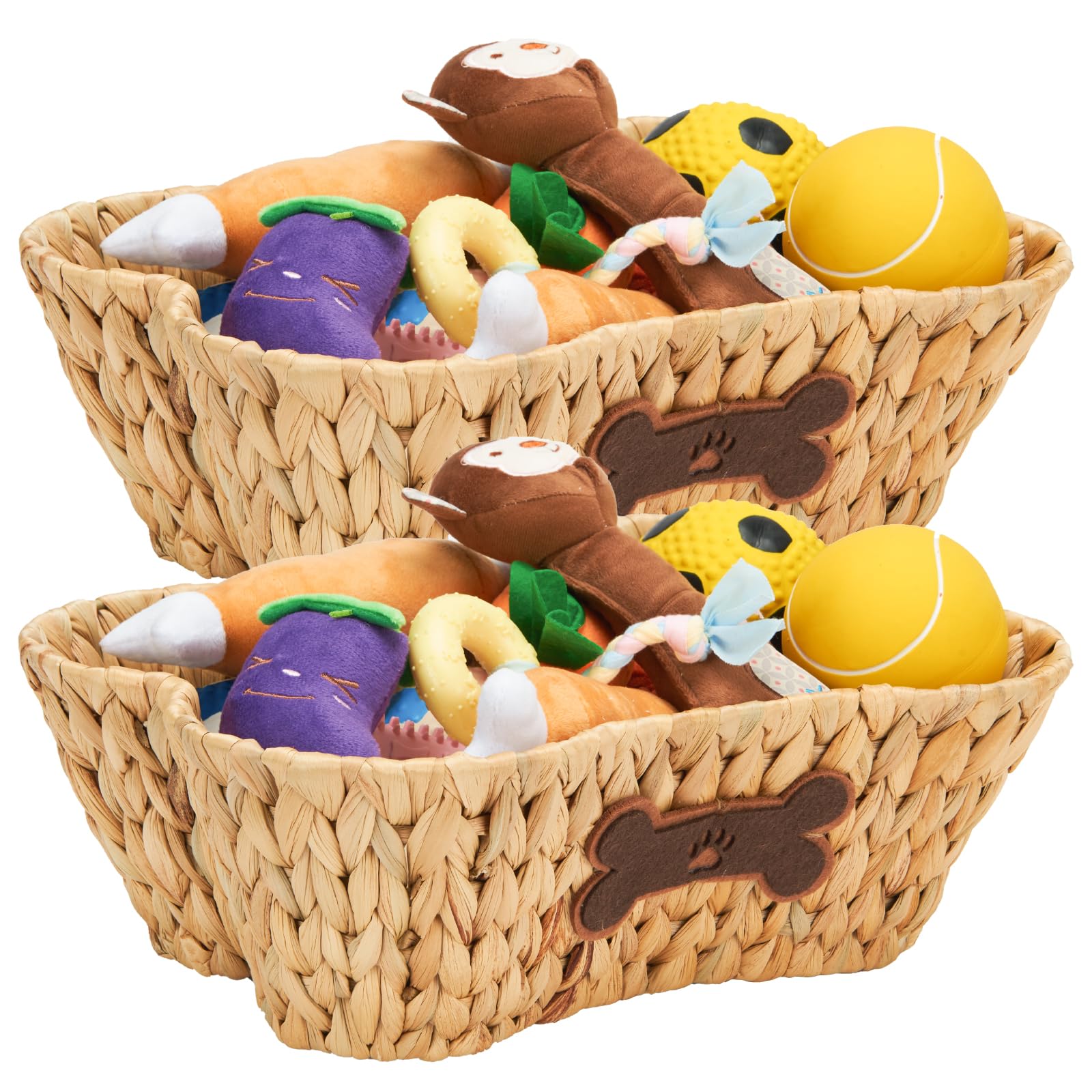 ELONG HOME Wicker Basket for Pet Toys, 2 Pack Stylish and Natural Dog and Cat Toy Basket, Dog Storage Organizer with Bone Shape