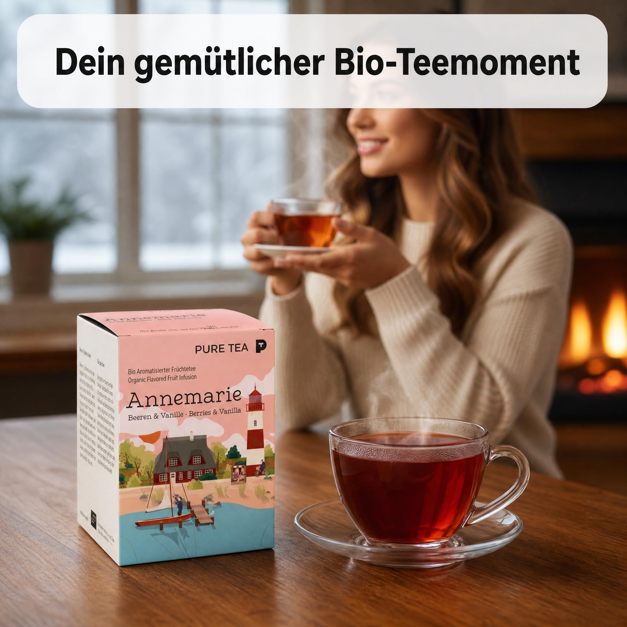 6 x Pure Tea Früchtetee Annemarie Beeren & Vanille, 15 Teebeutel à 3,5 g, aromatisierter Premium-Früchtetee, koffeinfrei & glutenfrei, Dispenserbox