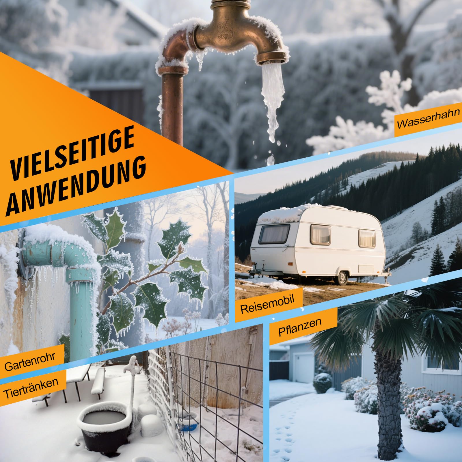 2m Frostschutz Heizkabel mit Automatischer Thermostat, Begleitheizung Wasserdichte 15W/m 230V, Rohrbegleitheizung für Wasserleitung,Pflanzen, Dachrinnen, Palmen