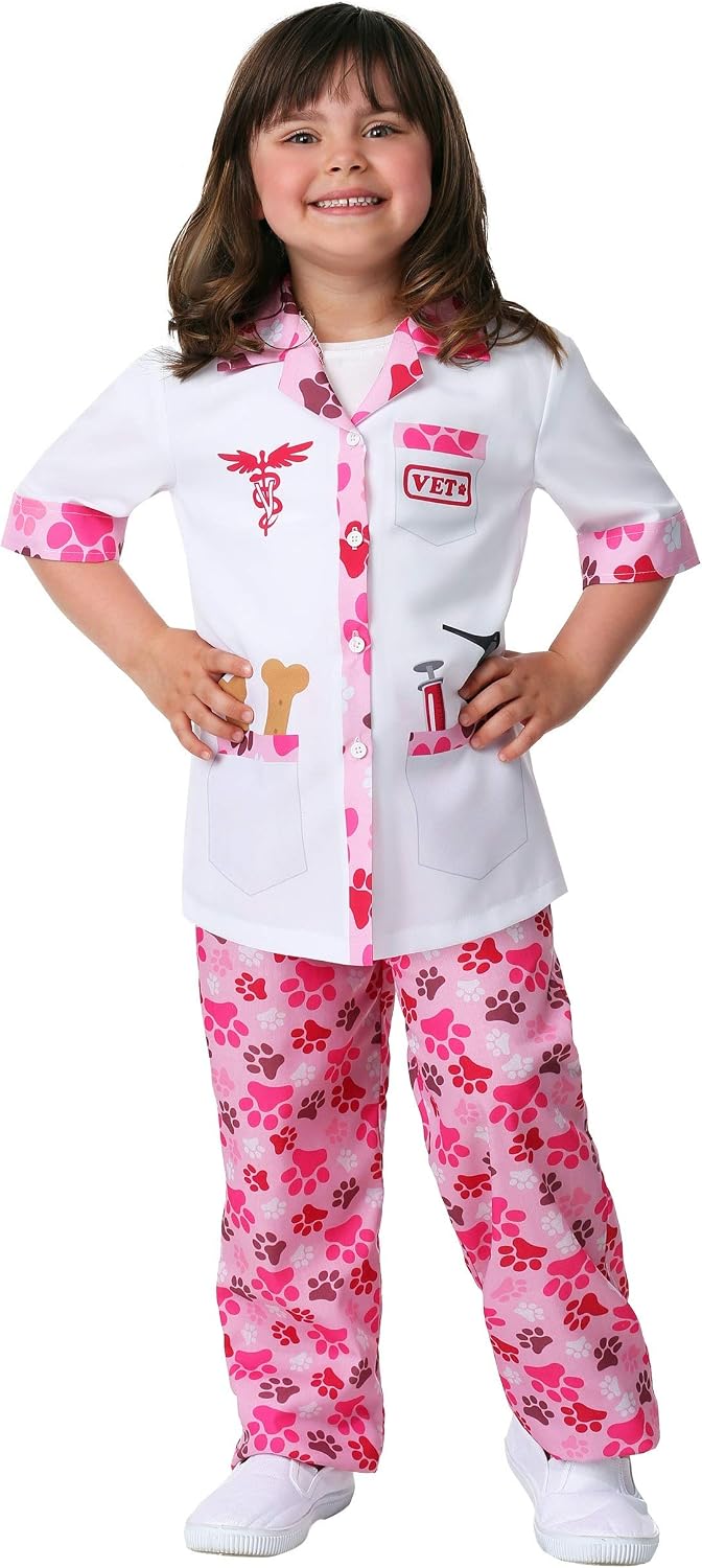 Veterinarian Girl's Costume - Lab Coat with Paw Print Pants