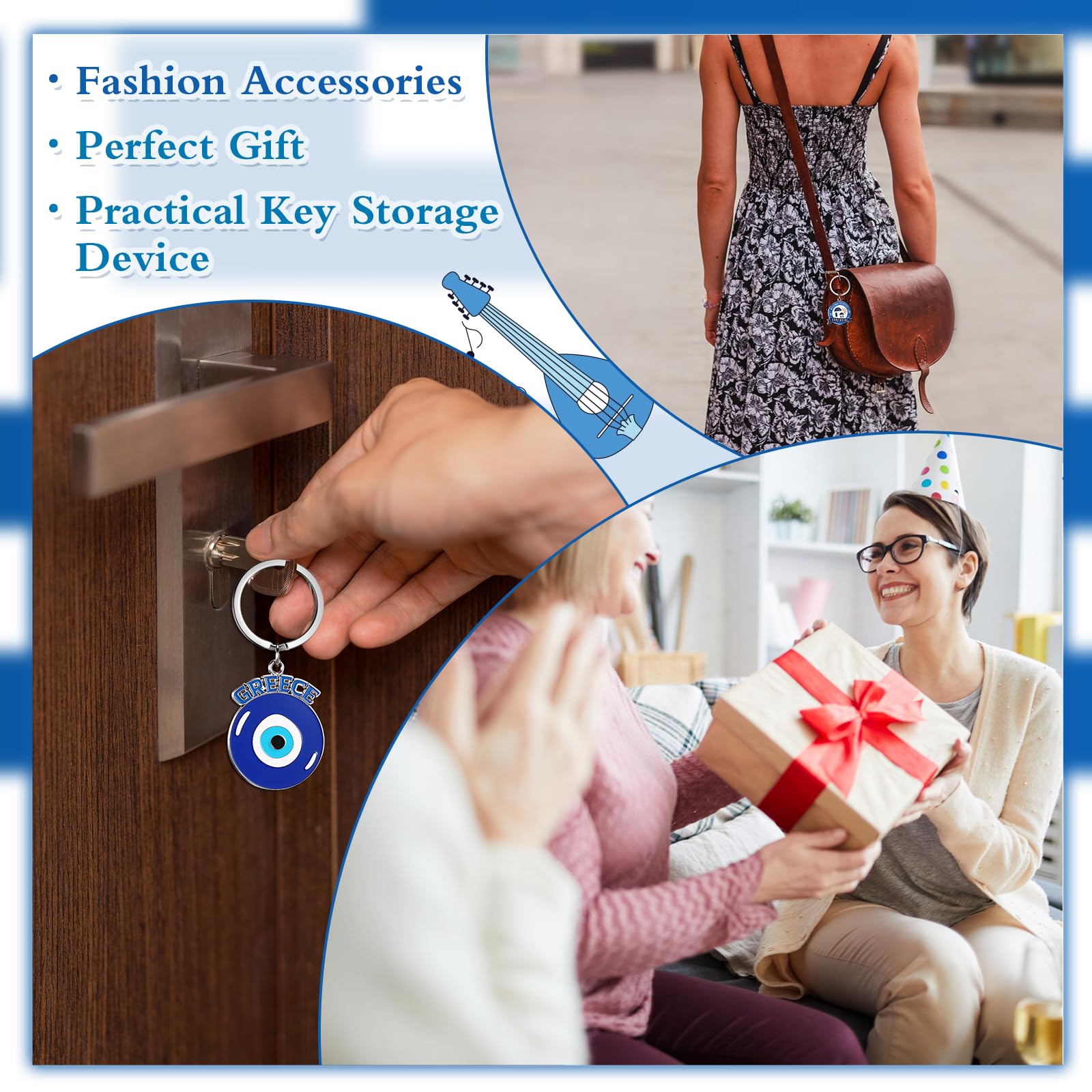 Landical Greece Metal Keychains Souvenirs Gifts Bulk Greek Travel Evil Eye Souvenirs Gifts for Women Men