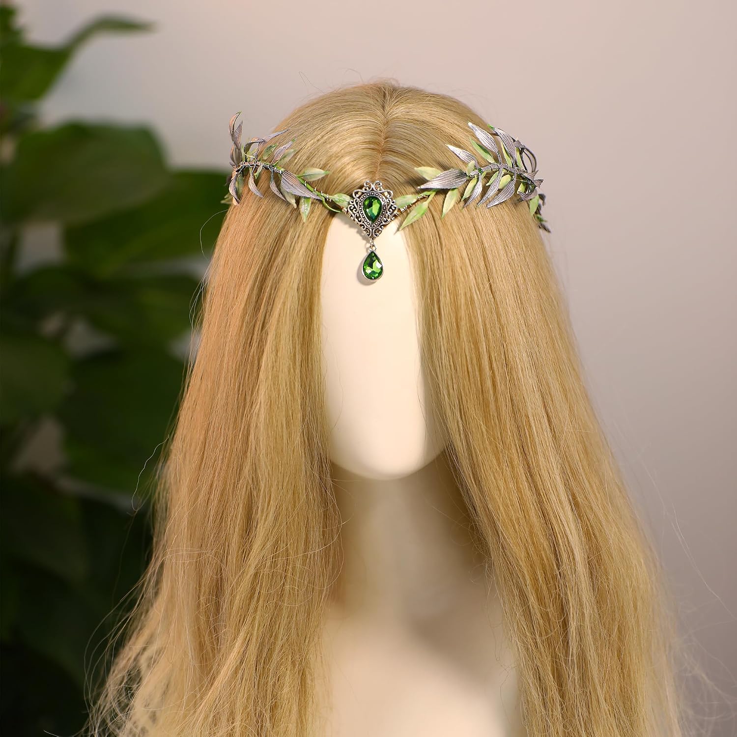 MOSTORY Green Fairy Flower Crown - Woodland Elf Circlet Forest Leaf Headpiece for Women Renaissance Halloween Cosplay Party Costume