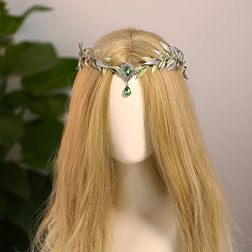 Miniatura 2 de MOSTORY Corona de flores de hada verde hecha a mano  Circlet de elfo del bosque, hoja de bosque, corona de elfos para mujeres y niñas, disfraz