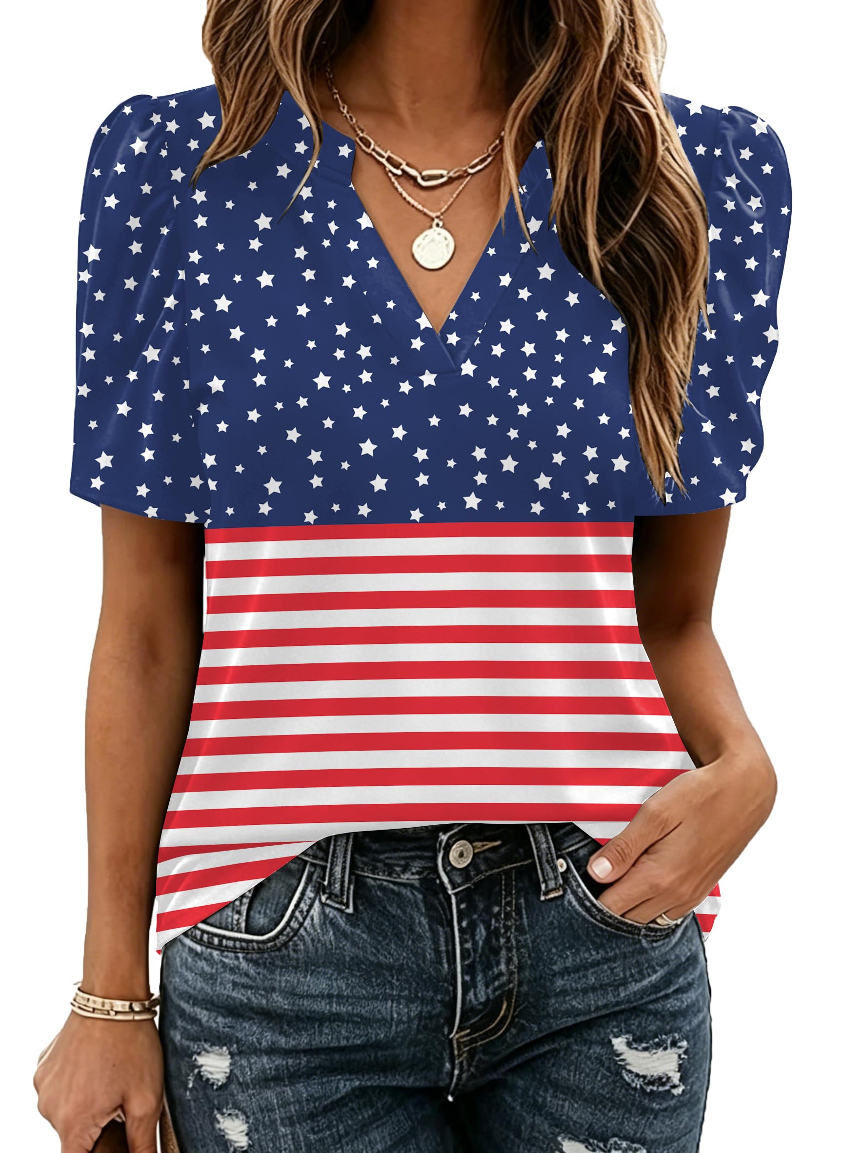 Zeagoo Women Blouses Puff Short Sleeve Tops V Neck Dressy Casual Spring Shirts Boho Floral Cute Clothes 2026