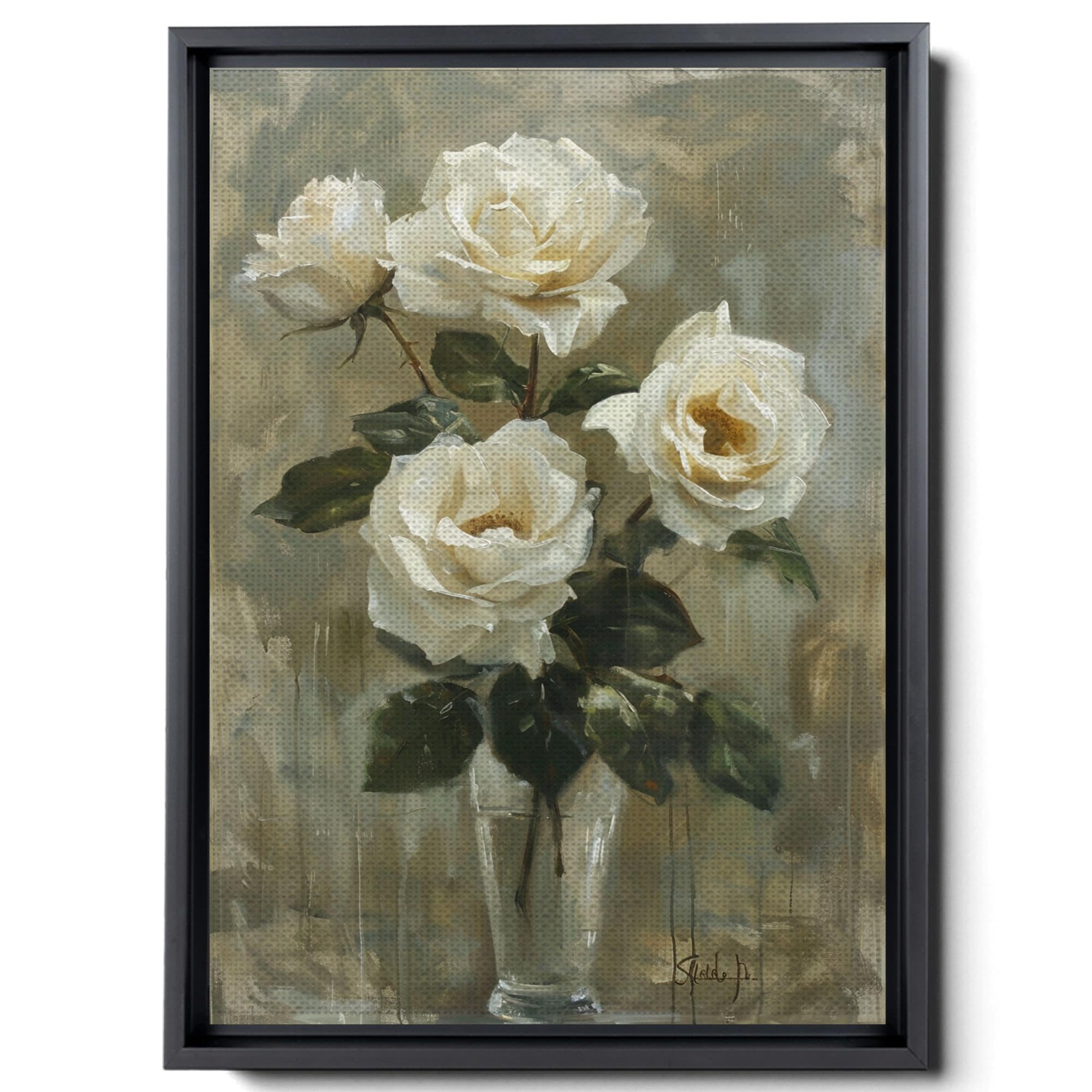 額装品/White Rose/バンクス/ポスター/アート/インテリア Amazon.com: White Rose Still Life - Vintage Farmhouse Flower Art