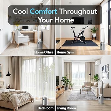Comfort Zone 40-Inch Bladeless Tower Fan for Bedroom Quiet Standing Fan with Remote Control, 9H Timer & Wide Area Oscillation Turbocharged Airflow & Digital LED Display Silver