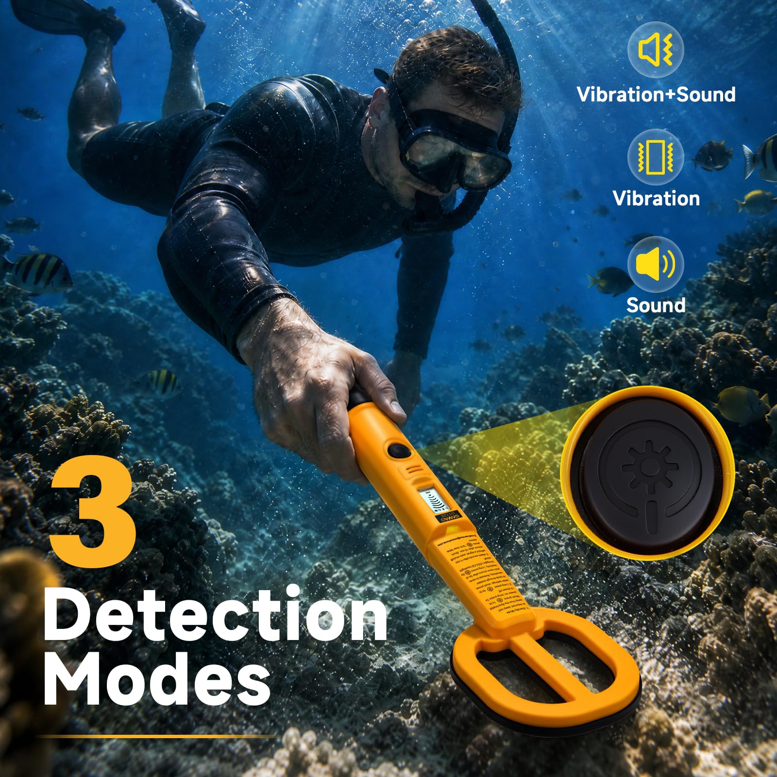 OMMO Detector de metales subacuático para adultos, detector de metales impermeable IP68 bajo el agua hasta 60 pies, detecta oro, plata y monedas con bobina de búsqueda grande, herramienta precisa de