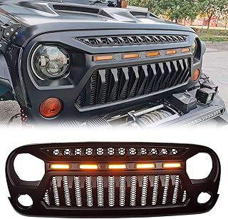 ToxicStorm Front Grill Mesh Grille Cover Matte Black with Amber LED Running Lights for 2007-2018 Jeep Wrangler JK JKU Accessories & Unlimited Rubicon Sahara Sport, ABS