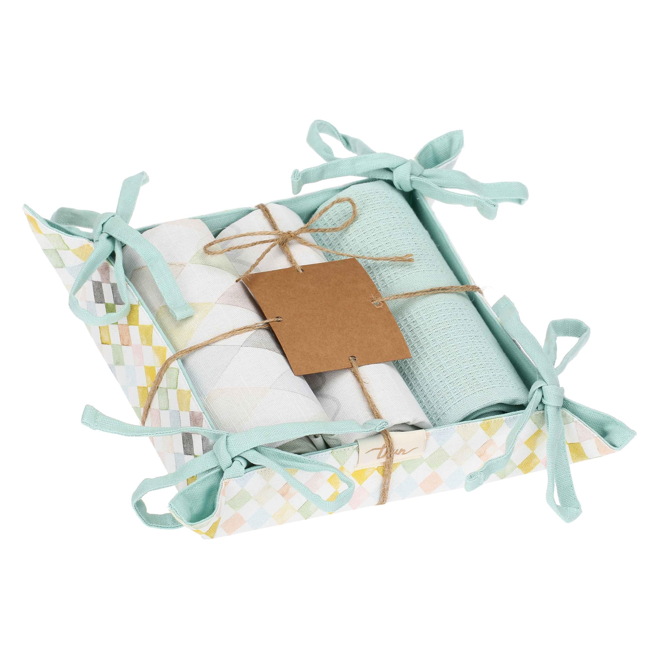 THUN Set 3 Canovacci con Cestino Incanto di Primavera, Tessuto, 40x60 cm, Stile Floreale Primaverile