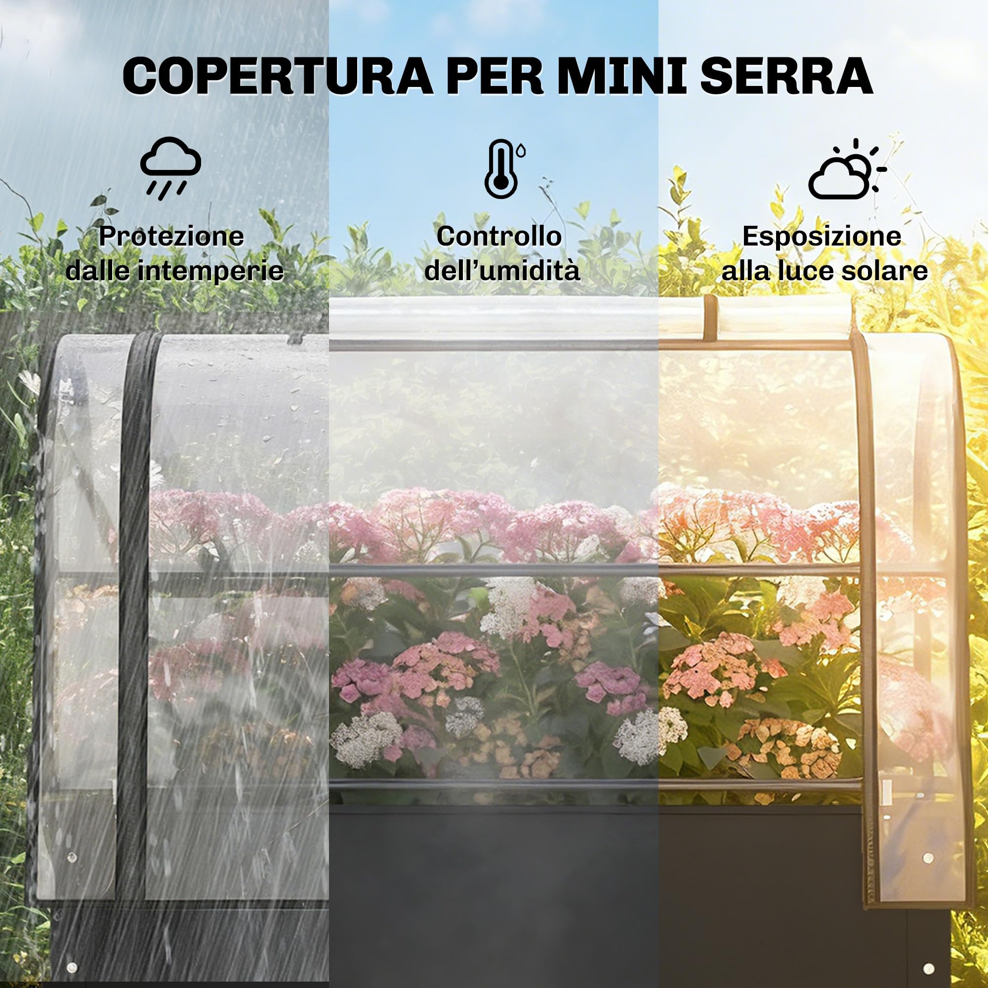 Outsunny Letto per Orto Rialzato con Serra Copertura Protezione, Fioriera da Esterno Rialzata in Metallo con Foro di Drenaggio, per Piante, Fiori, Verdure, Giardino Terrazza Balcone, Nero
