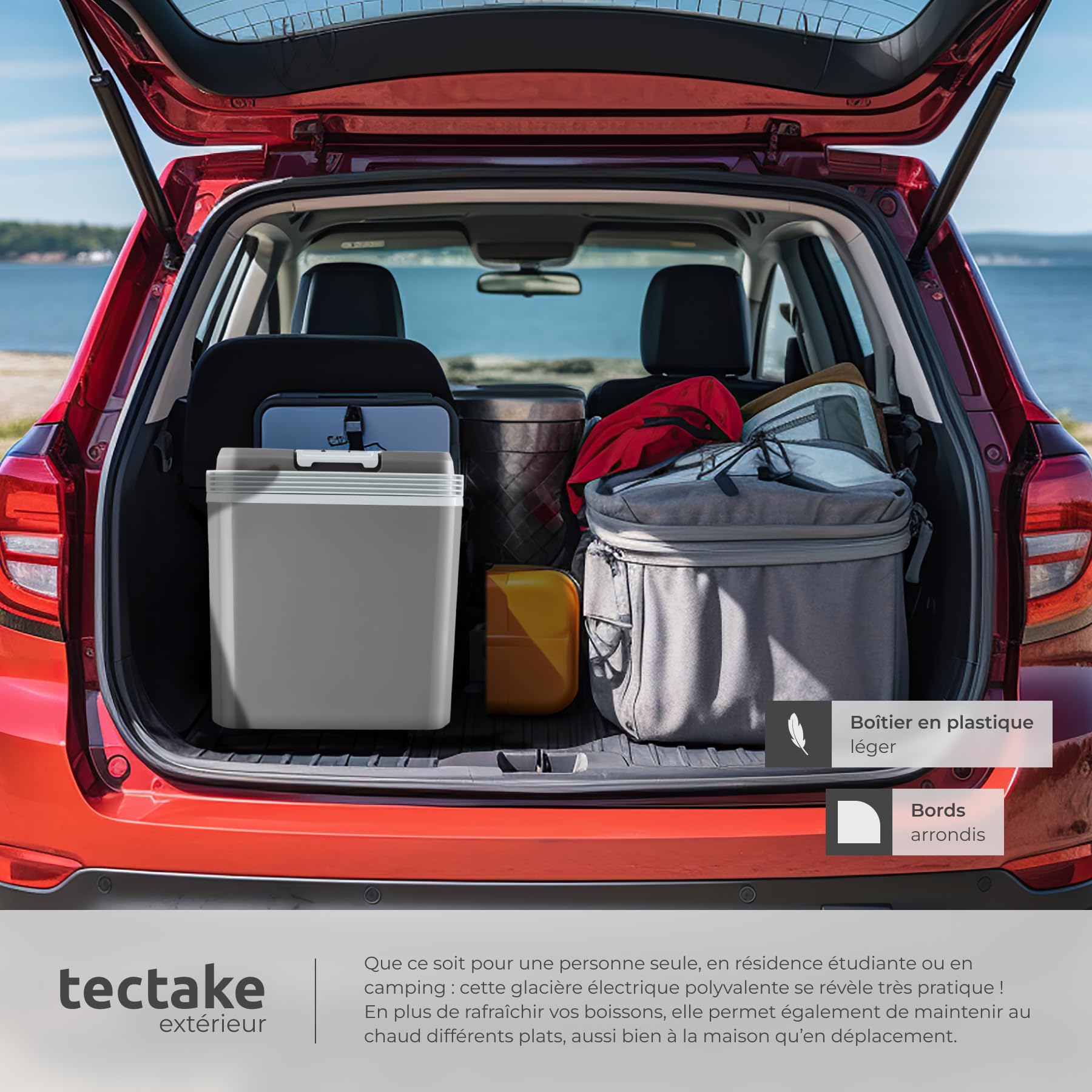 tectake® Glacière électrique 2en1 réfrigérante/chauffante 24L, Poignées de Transport, Mode ECO, Connexion Secteur 220V Allume Cigare 12V, Glaciere Electrique 40x23,5x42,5cm Camping Pique Nique Plage