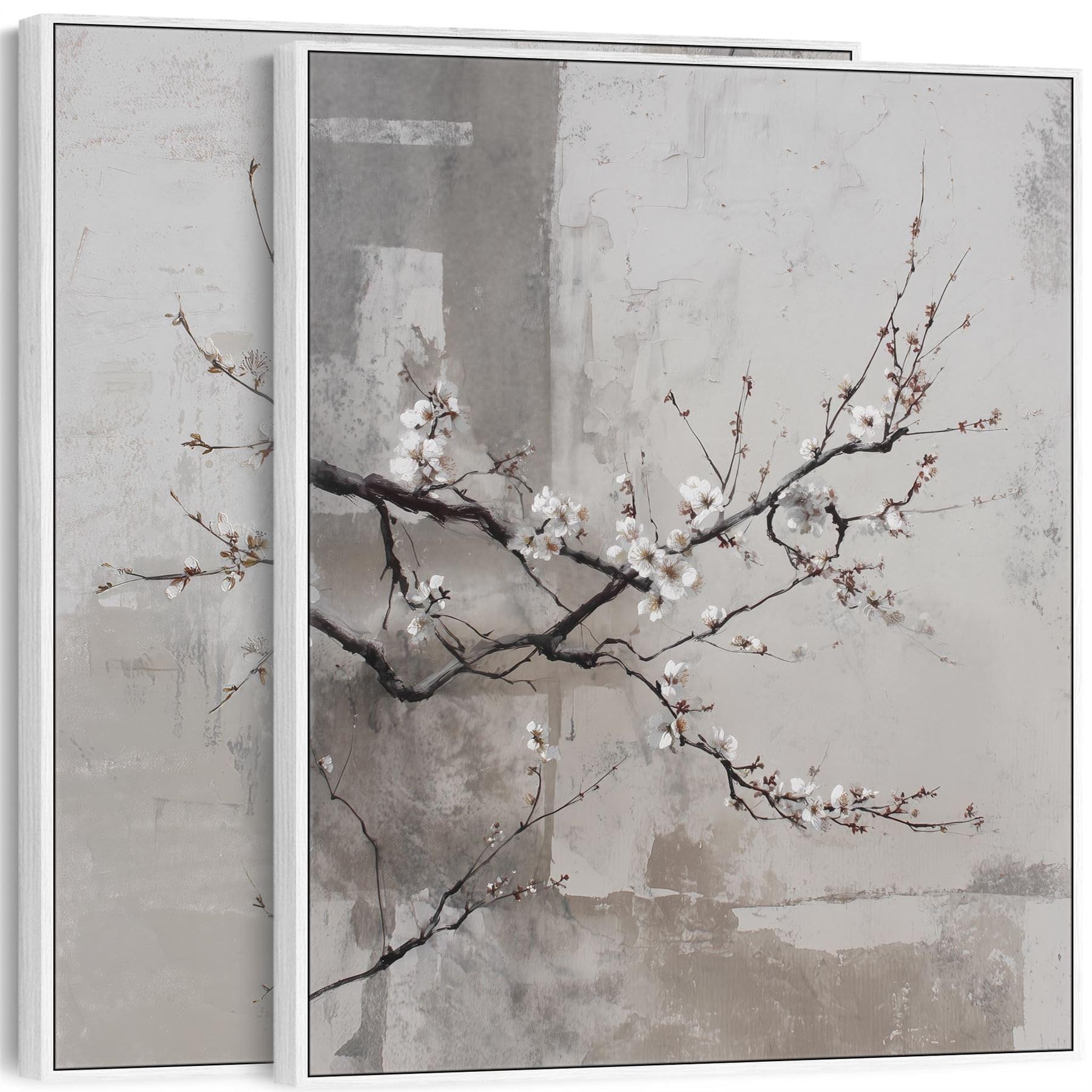 Wallfillers Neutral Beige Neutral Wabi Sabi - Pair - Framed Artwork - Floral - Whispers Of Spring (145Cm X 84Cm)