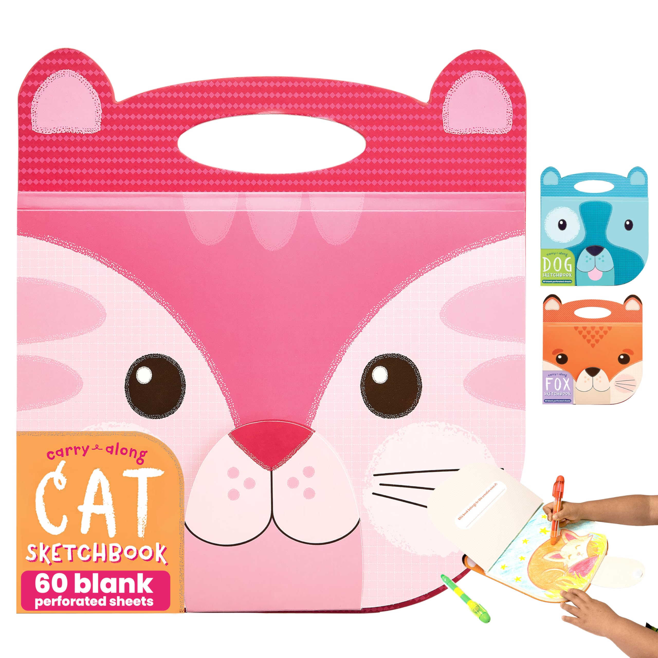 Carry Along Sketchbook for Kids, 60 Pages, 9 x 7 inches, Portable Sketch Book, Drawing Pad for Travel - Cat