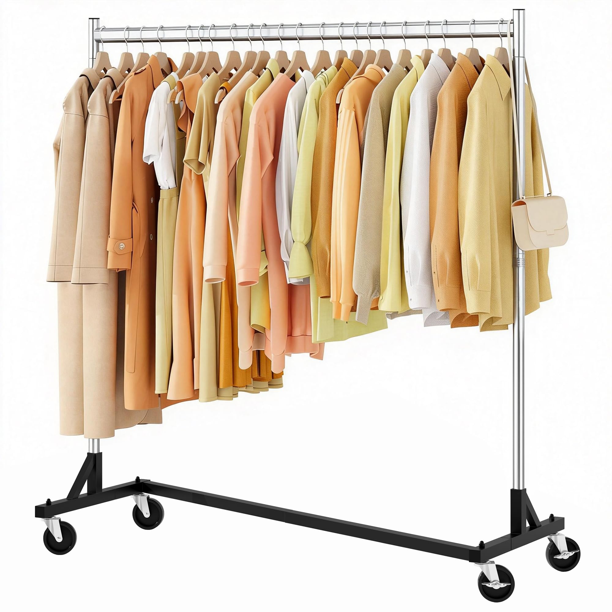 Hoctieon Z Rack, Rolling Clothes Racks with Z-Base, Heavy Duty Garment Rack, Clothing Racks for Hanging Clothes, Sturdy Metal Hanging Holder, Clothes Organizer Rack,Silver