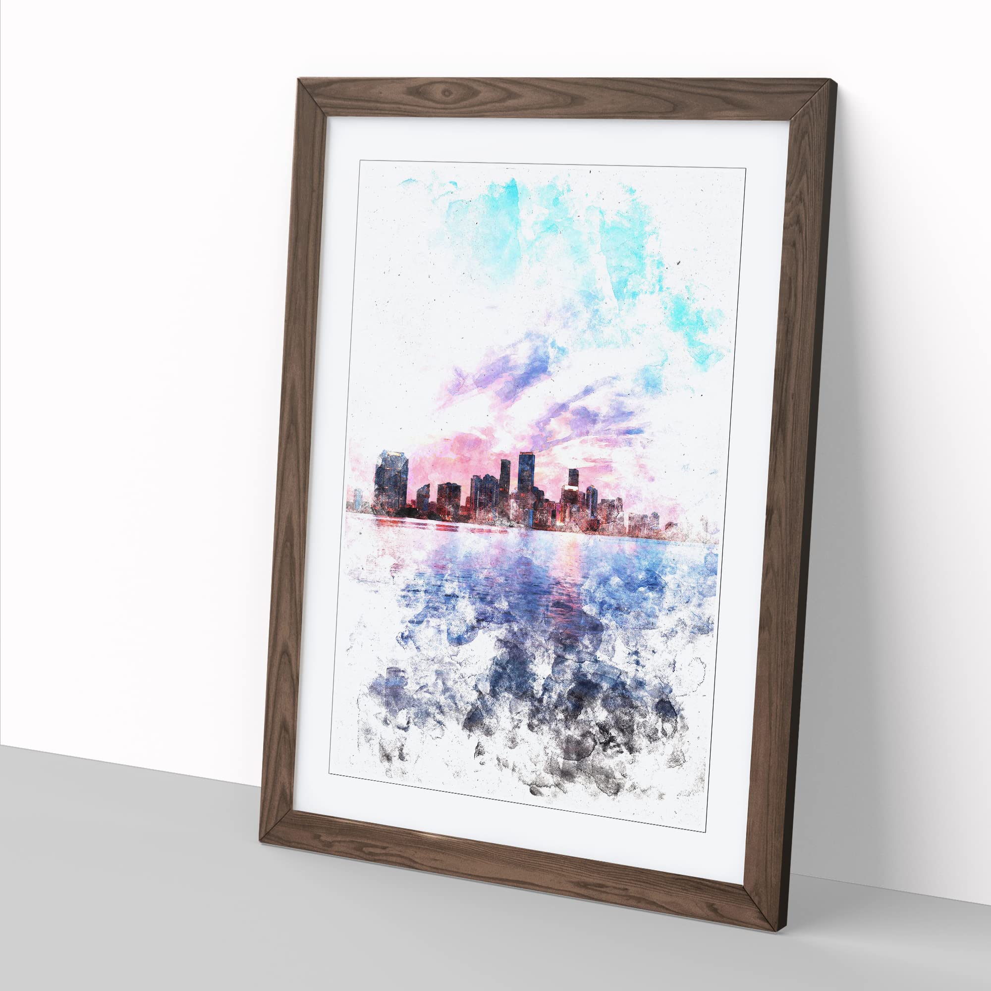 Miami Florida Skyline Watercolour Modern Framed Wall Art Print - Image 2