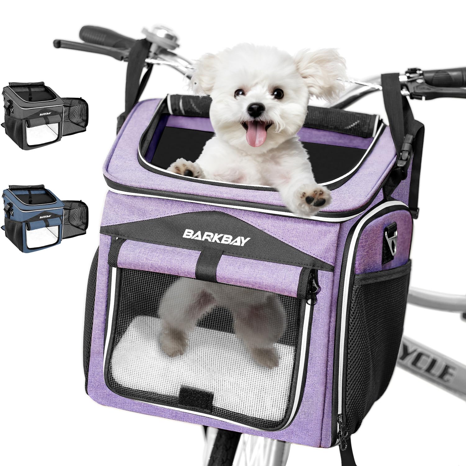 BARKBAY Cestino da bicicletta per cani, trasportino espandibile e pieghevole con lati morbidi, 2 porte aperte, 5 nastri riflettenti, borsa da viaggio per animali domestici, zaino per cani, sicuro e