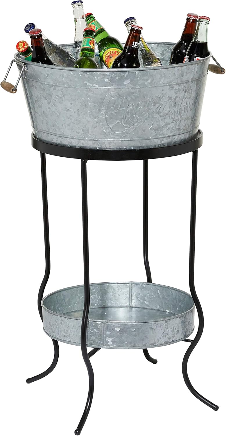 Unknown1 Farmhouse Style Drink Bucket Galvanized Metal-Look 2-Tiers Silver 19 X 34round Multi Color Metal