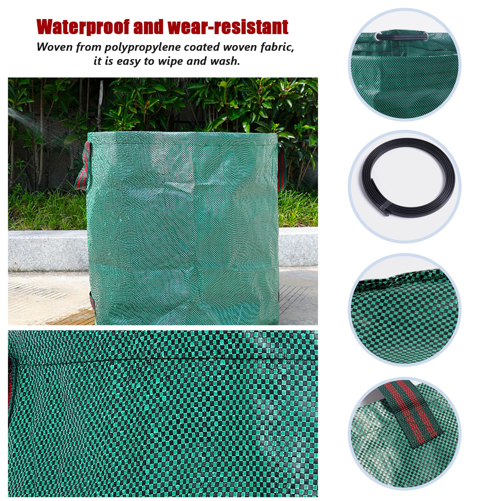Bolsas de basura de jardín de 272 L, rastrillo de jardín de 9 dientes, sacos de basura de hojas de jardín impermeables con asas para recoger residuos de jardín, hierba y hojas de residuos vegetales