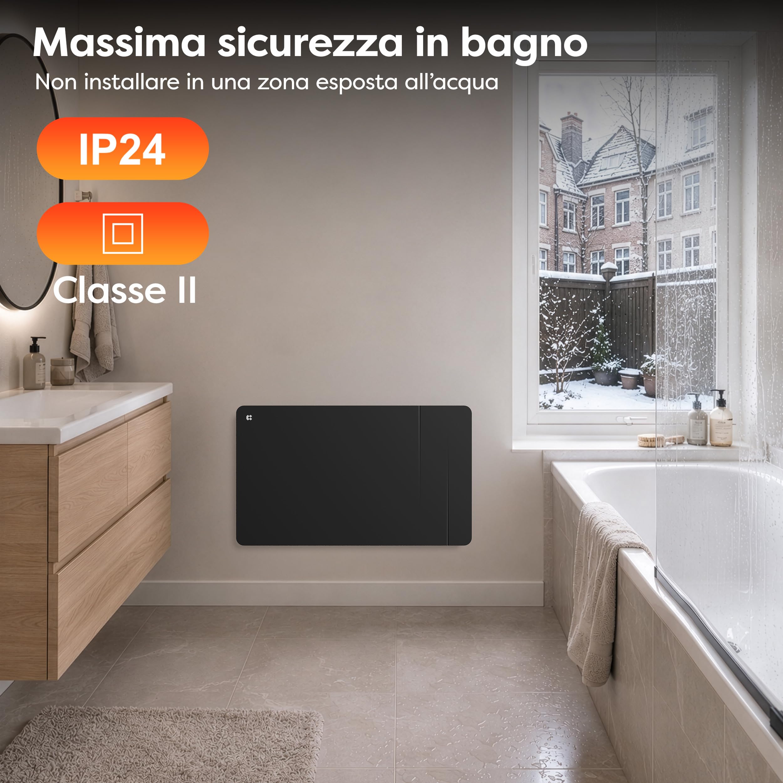 CIARRA Radiatore Ceramica e Pellicola Riscaldante 1500W - WiFi-Nero | Riscaldamento a Parete Intelligente PID per Soggiorno/Bagno (10-20㎡) - Calore omogeneo - Anti-gelo