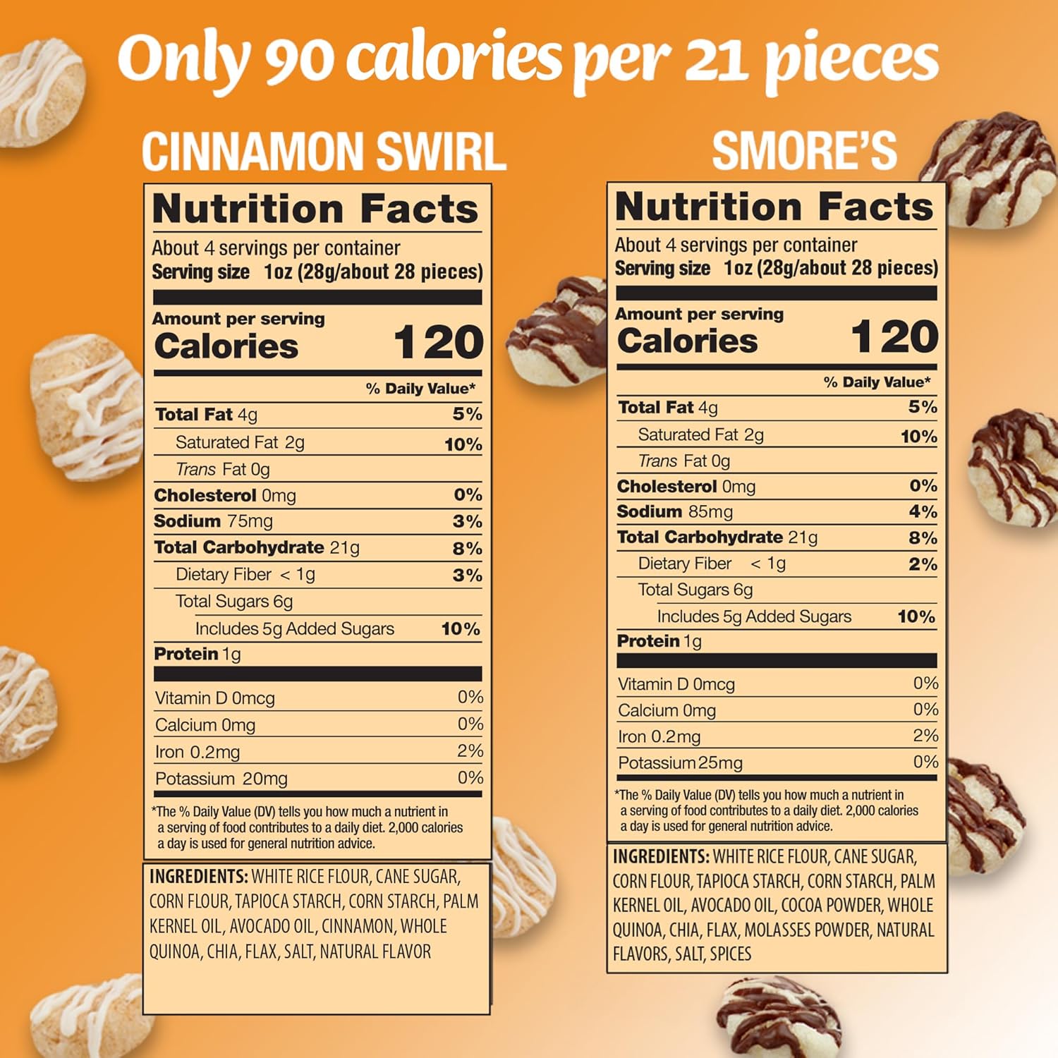 Drizzilicious Mini Flavored Rice Cakes - Rice Crisps, Healthy Snack for Adults and Kids, Vegan, Gluten Free Snack, 90 Calories Per 21 Pieces, S'mores & Cinnamon Swirl - 4 oz (Pack of 6)