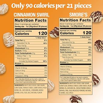 Drizzilicious Mini Flavored Rice Cakes - Rice Crisps, Healthy Snack for Adults and Kids, Vegan, Gluten Free Snack, 90 Calories Per 21 Pieces, S'mores & Cinnamon Swirl - 4 oz (Pack of 6)