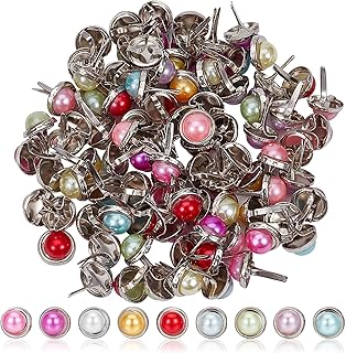 GORGECRAFT 100PCS Mini Brads Metal Paper Fasteners Iron Pearl Head Split Pins with Plastic Imitation Bead for Scrapbooking Photo Album Embellishment Wedding Supplies Puppy Dolls Decoration Half Round