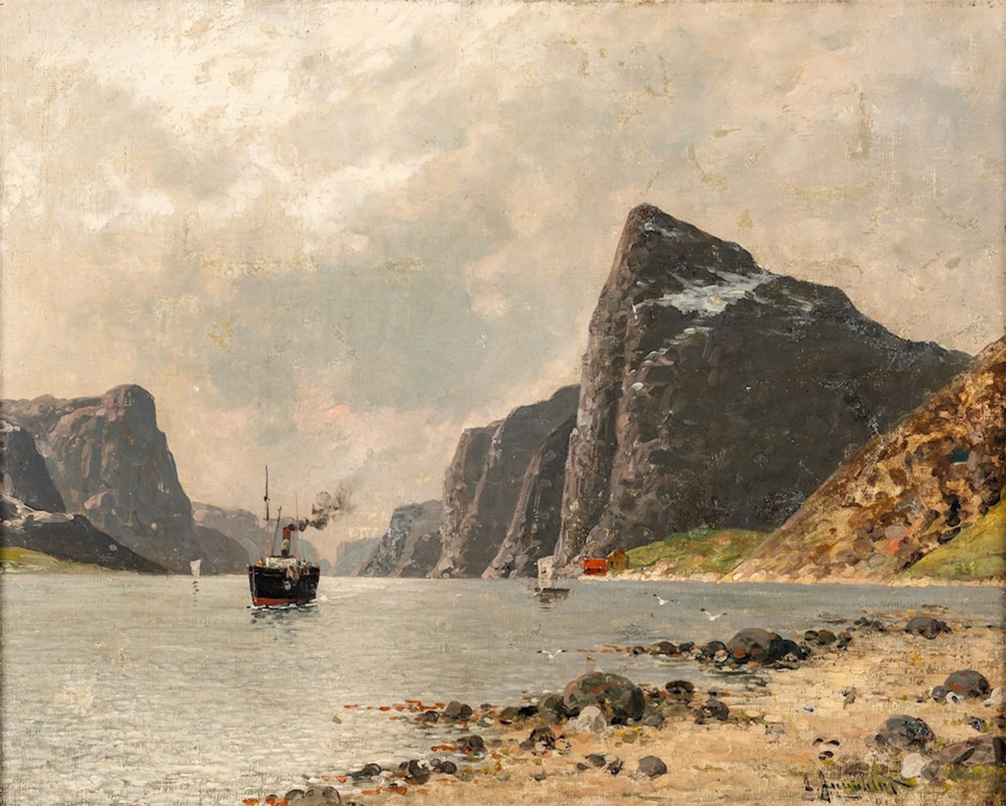Artxlxxbn No Frame Famous Print Painting Colorful Art Print Fjordlandschaft Mit Mpfer By Johann Jungblut Canvas Art Decorations For Home Decor 60X90cm