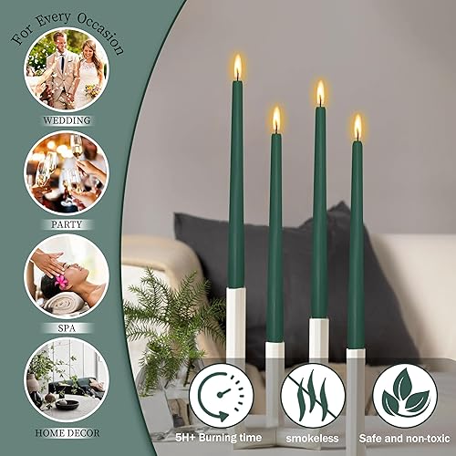 Miniatura 3 de Velas cónicas verdes de 10 pulgadas, juego de 4 velas cónicas perfumadas, sin goteo y sin humo, velas largas de colores para Navidad, hogar, cena,