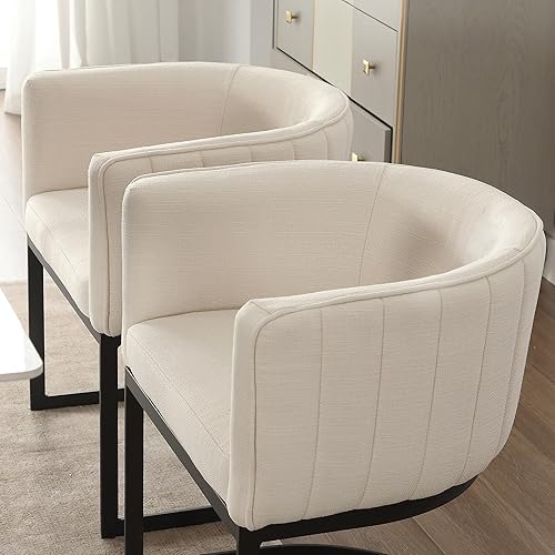 Miniatura 6 de Juego de 2 sillas de comedor tapizadas cómodas con brazos, sillas de comedor modernas de mediados de siglo con patas de metal dorado para comedor,