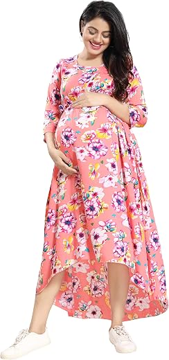 MAMMA'S MATERNITY Rayon Printed Maternity Dress | Women Feeding Dress | Nursing Western Dress | Stylish Convenience for Pr...