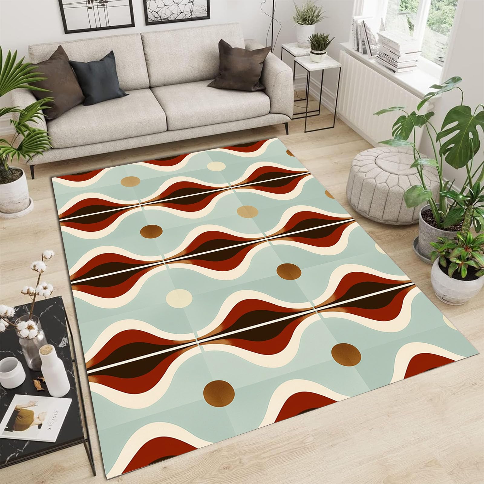 Tapis de sol moderne géométrique bleu pour une chambre cocooning