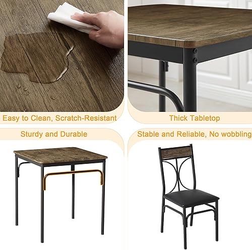 Miniatura 4 de VECELO Juego de mesa de comedor de 3 piezas para 2, juego de mesa de cocina con 2 sillas para espacio pequeño, ahorro de espacio y diseño moderno