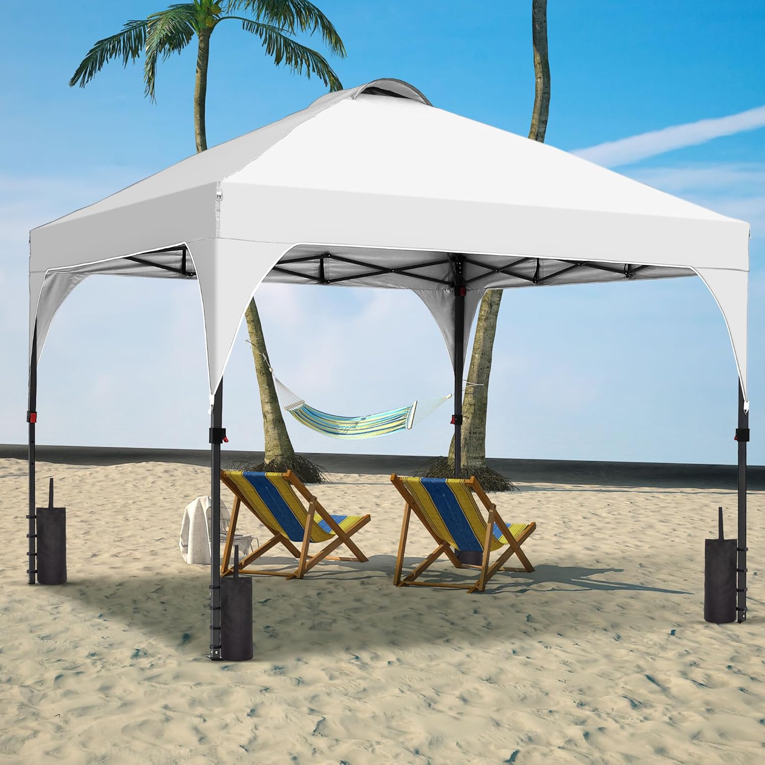 GDY 10x10 Pop Up Canopy Tent, Easy-Setup Gazebo, Outdoor Canopy with 3 Adjustable Heights for Events, Parties, Camping, White.