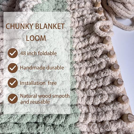 Chunky Blanket Loom Wooden Knitting Looms, Extra Large Adjustable Foldable Design, Installation Free Chunky Blanket Making Tool 48 Inch