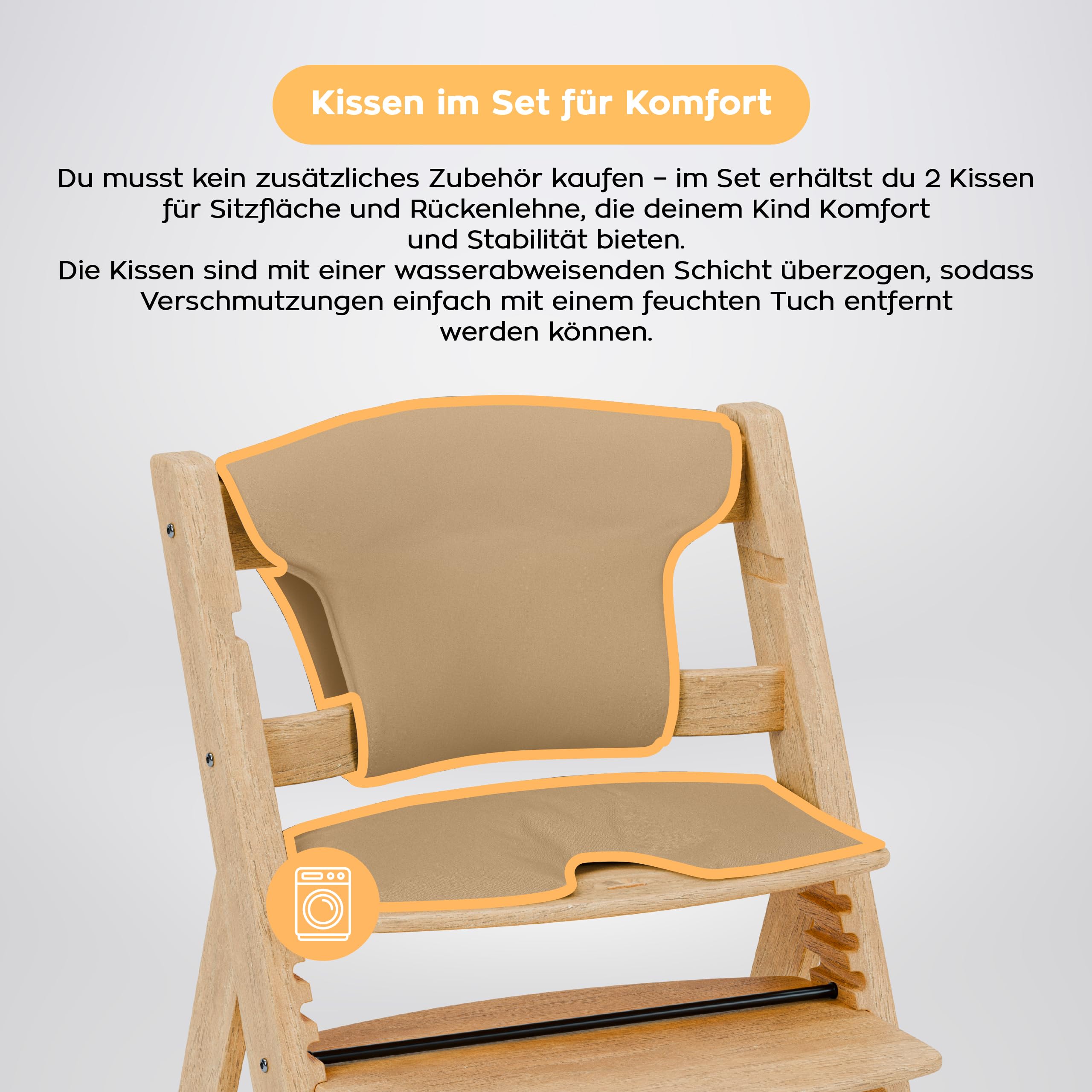 TULANO Morsel 40 Chaise Haute Évolutive 4en1 Bébé et Enfant | Réglable 12 Niveaux | Plateau Amovible | Coussin Imperméable | Harnais Sécurité | De 6 Mois à 12 Ans | Bois Naturel
