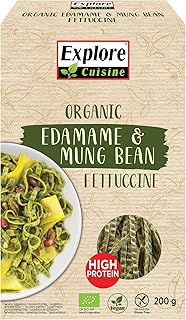 Explore Cuisine Bio Fettuccine aus Edamame (grüne Sojabohnen) und Mungobohnen – Glutenfreie Nudeln, pflanzliche Protein Pasta ohne Zusatzstoffe, wenig Kohlenhydrate, vegan, 200g