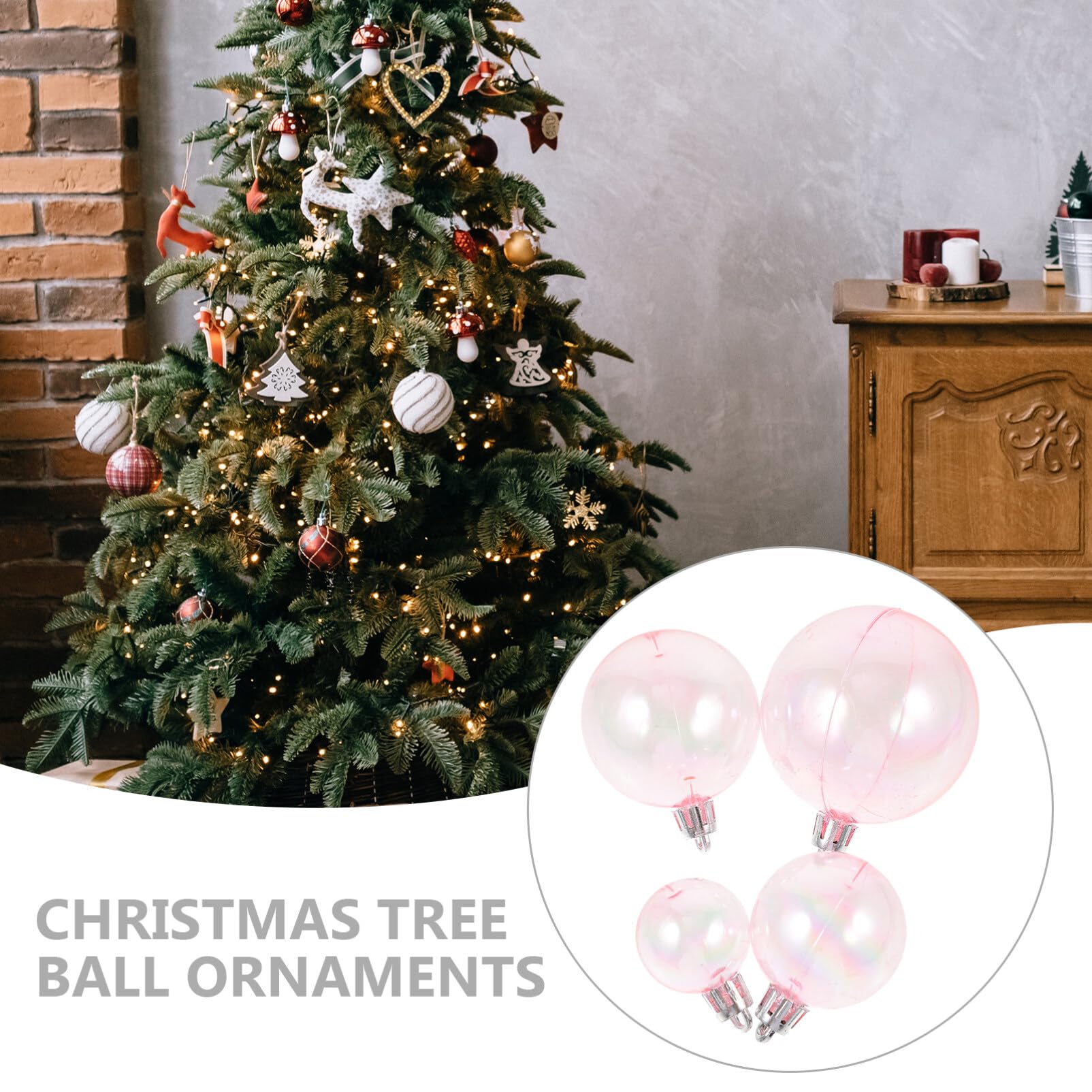 HOMSFOU 40 bolas transparentes colgantes inastillables bolas de árbol de Navidad decoración iridiscente cajas de dulces de boda para decoración de fiesta de boda rosa