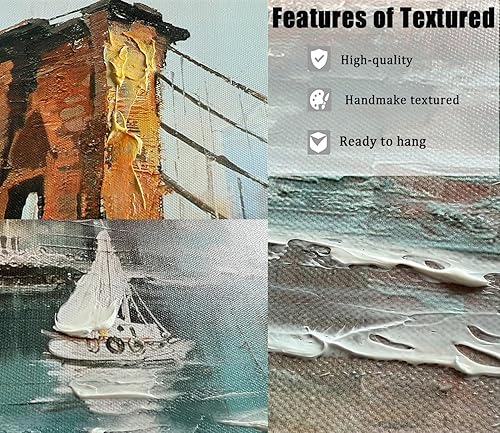 Miniatura 7 de Acocifi Nueva York Puente de Brooklyn Arte de Pared para Sala de Estar Paisaje Urbano Abstracto Imagen de Horizonte Pintura en Lienzo Grande Obra de