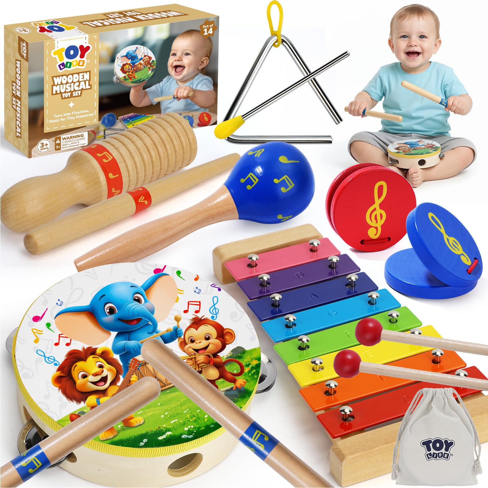 TOY Life Toddler Musical Instruments for Kids Baby Musical Toys for Toddlers 1-3 Montessori Wooden Toys Percussion Instruments