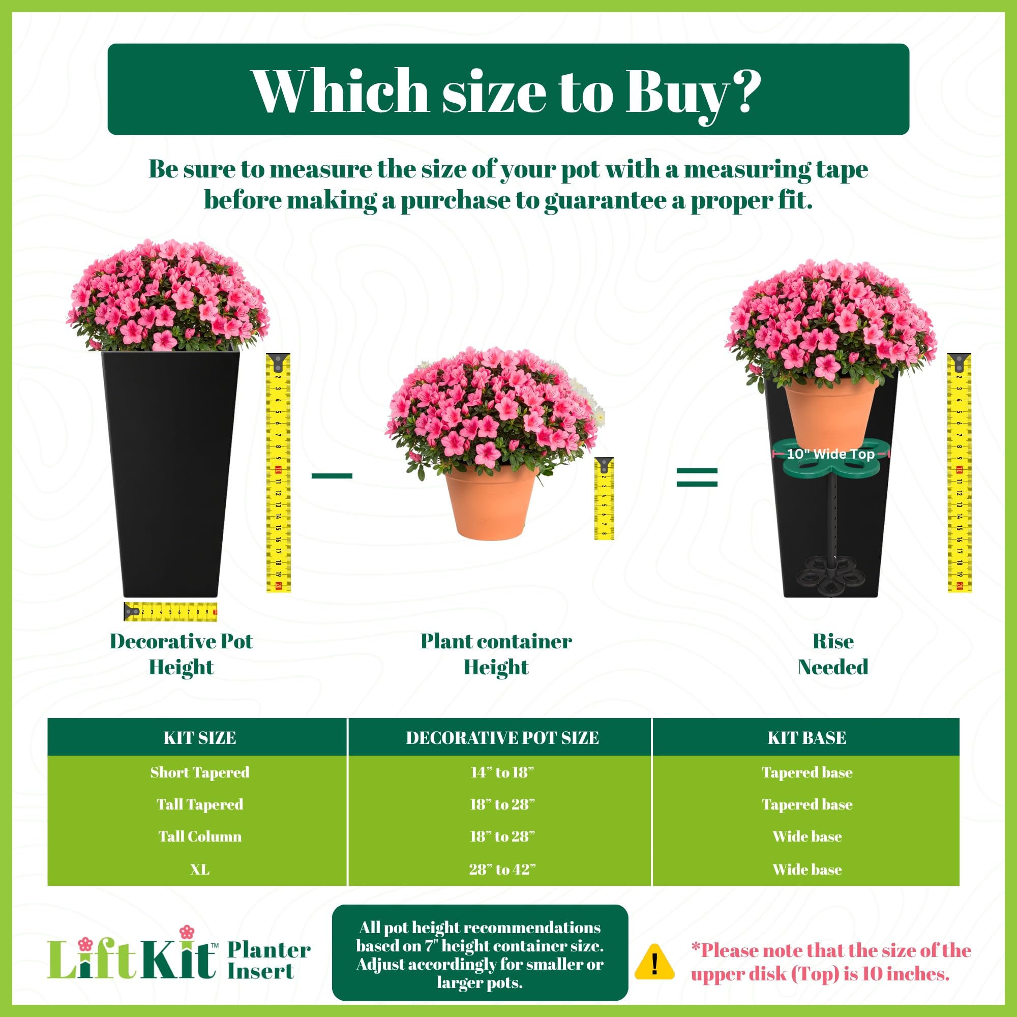 Lift Kit Planter Insert, Wysoki zwężany podnośnik, wypełnij dno wysokich doniczek i dużych pojemników na rośliny, doniczki do wewnątrz i na zewnątrz (wzrost 28-43 cm, podstawa 15 cm, góra 25 cm)