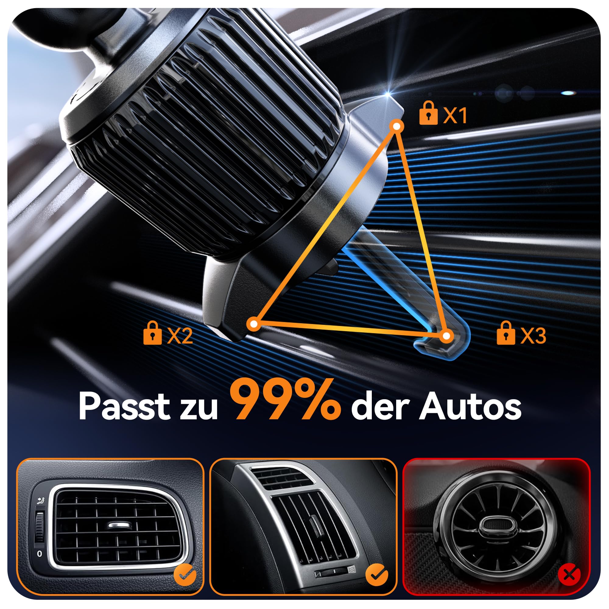 Auckly 15W Fast Wireless Charger Auto Handyhalterung Mit Ladefunktion Automatischer Induktion Motor Betrieb Qi Ladestation Auto Kfz Handy Halterung Auto Lüftung für iPhone Samsung Huawei LG usw
